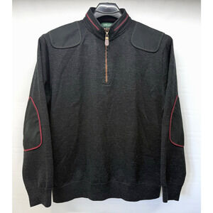 ORVIS Merino Wool Sweater Mens Large Charcoal 1/4 Zip Pullover